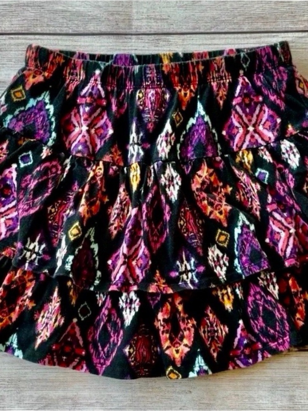 Gymboree Black Tiered Skort with Purple and Orange Ikat Motif